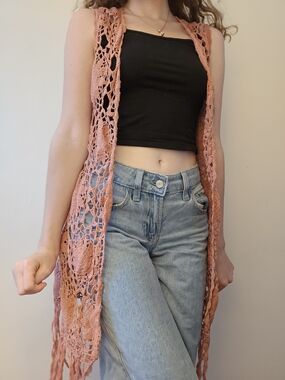 RuffHewn Dusty Rose Crochet Fringe Tank